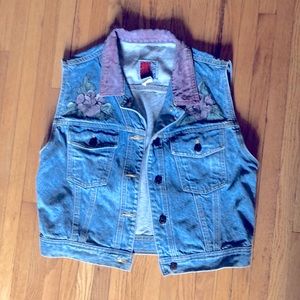 Vintage SunBelt Denim Vest with Painted Flowers